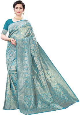 Voomannia Woven Banarasi Jacquard, Art Silk Saree(Light Blue)