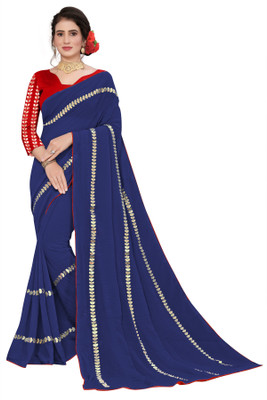 Prutha Fashions Solid/Plain Bollywood Chiffon Saree(Blue)