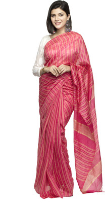 A R SILK DUPATTA HUB Striped Bhagalpuri Cotton Silk Saree(Magenta)