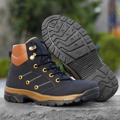 Kraasa Solid Boots For Men(Black , 6)