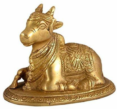 Idolsplace Astadhatu Made Nandi/Maha Shiv Nandi Brass Idol for Home Temple Pooja 100gms Decorative Showpiece  -  4 cm(Brass, Gold)