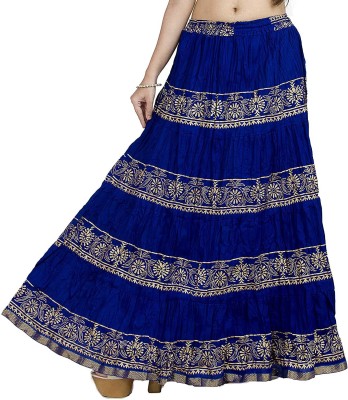 DIAMO Embroidered Women Flared Blue Skirt