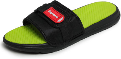 ShoeNstring Men Slides(Black, Green , 8)