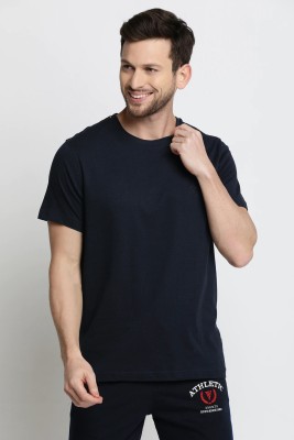 VAN HEUSEN Solid Men Round Neck Dark Blue T-Shirt