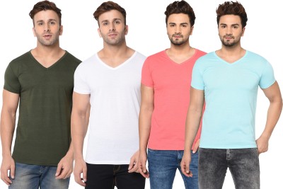 Unite Wear Solid Men V Neck Multicolor T-Shirt