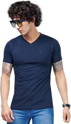 Kundan Solid Men Round Neck Dark Blue T-Shirt