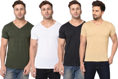 Adorbs Solid Men V Neck Multicolor T-Shirt