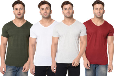Jangoboy Solid Men V Neck Multicolor T-Shirt