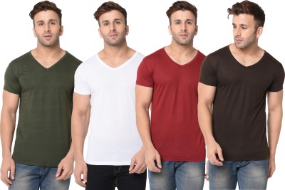 Jaskart Solid Men V Neck Multicolor T-Shirt