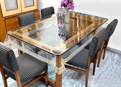 Dakshya Industries Self Design 6 Seater Table Cover(Silver, Plastic)