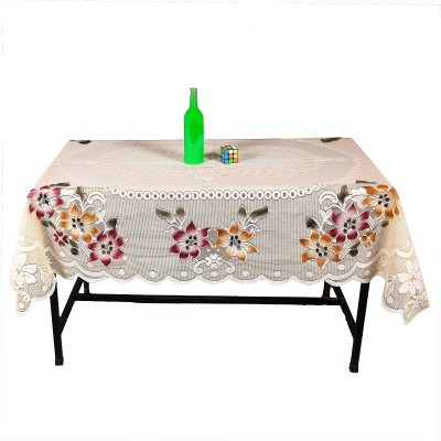 AP creation Floral, Embroidered 6 Seater Table Cover(White, Cotton)