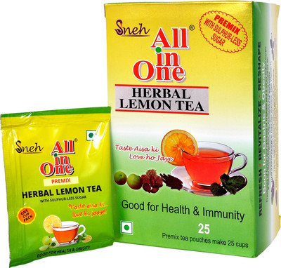 ALL IN ONE Herbal Lemon Tea Premix Sulphur less Sugar(25 pouches) Lemon Herbal Tea Box(250 g)