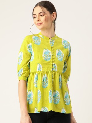 Shae by SASSAFRAS Casual 3/4 Sleeve Printed Women Green, Blue, Yellow Top