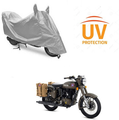 Atulit enterprises Two Wheeler Cover for Royal Enfield(Classic 500, Silver)