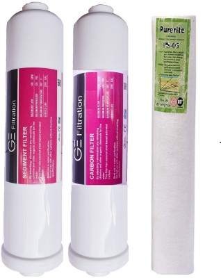 GE FILTRATION Sediment and Carbon Filter Cartridges with Spun filter /One year RO service kit(Pack of 1pc Sediment Filter , 1 pc Carbon filter,1 pc Spun filter 10 inch ,4 pcs Elbow Connectors with teflon tape for easy installation)compatible with all kind of Domestic RO water purifiers Solid Filter 