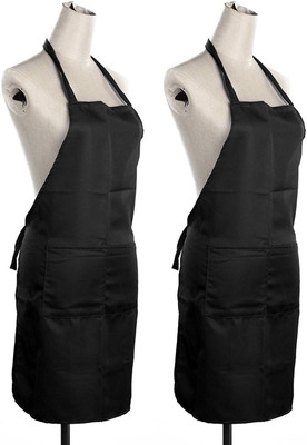 YELLOW WEAVES Polyester Home Use Apron - Free Size(Black, Pack of 2)