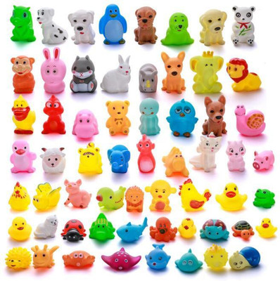 Gomzy 12 pcs animal soft and cute bath chu chu toy for little kids Bath Toy(Multicolor)