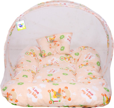 Toddylon Cotton Baby Bed Sized Bedding Set(Orange, 1 baby mosquito netbed, 1 cushioned pillow)