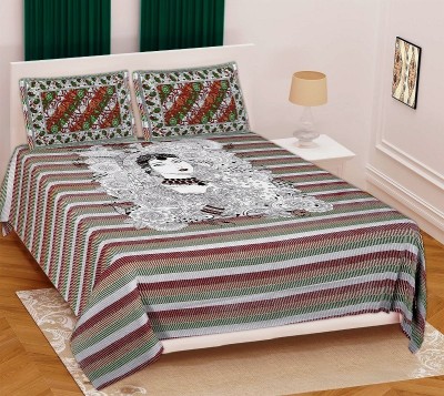 IkBedsheets 165 TC Cotton Queen Jaipuri Prints Flat Bedsheet(Pack of 1, White)