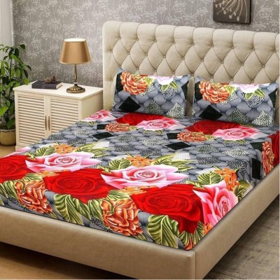 Sophie Creation 150 TC Polycotton Double 3D Printed Flat Bedsheet(Pack of 1, Multicolor)