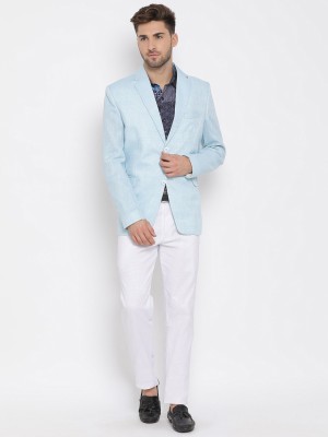 Hangup Solid Single Breasted Casual Men Blazer(Light Blue)