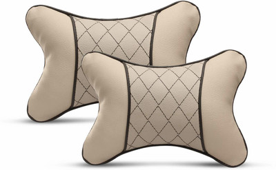 Auto Hub Beige Leatherite, Cotton Car Pillow Cushion for Universal For Car(Rectangular, Pack of 2)