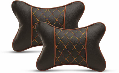 Auto Hub Black, Brown Leatherite, Cotton Car Pillow Cushion for Universal For Car(Rectangular, Pack of 2)