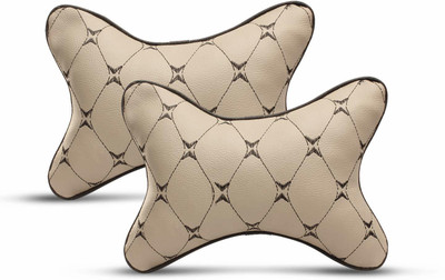 Auto Hub Beige Leatherite, Cotton Car Pillow Cushion for Universal For Car(Rectangular, Pack of 2)