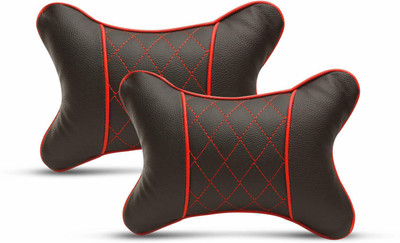 Auto Hub Black, Red Leatherite, Cotton Car Pillow Cushion for Universal For Car(Rectangular, Pack of 2)