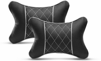 Auto Hub Black, Silver Leatherite, Cotton Car Pillow Cushion for Universal For Car(Rectangular, Pack of 2)