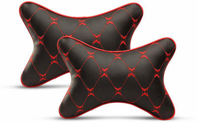 Auto Hub Black, Red Leatherite, Cotton Car Pillow Cushion for Universal For Car(Rectangular, Pack of 2)