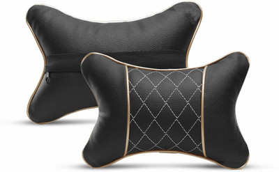 Auto Hub Black, Beige Leatherite, Cotton Car Pillow Cushion for Universal For Car(Rectangular, Pack of 2)
