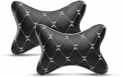 Auto Hub Black, Silver Leatherite, Cotton Car Pillow Cushion for Universal For Car(Rectangular, Pack of 2)