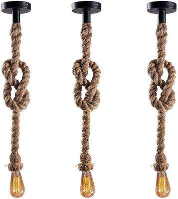 kizzi Jute Hanging Rope Pack of 3 Filament Bulb(Not Included) Pendants Ceiling Lamp Pendant Lamp Ceiling Lamp(Beige)