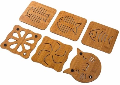 olwick Square Reversible Wood Coaster Set(Pack of 6)