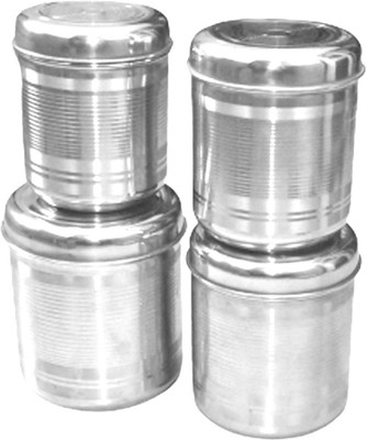 Omkar Enterprises Steel Grocery Container  - 5 L(Pack of 4, Silver)