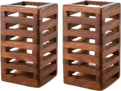 MD Furniturs 2 Compartments Premium Sheesham Wood with Polished Wooden Pen Pencil Stand(Brown)