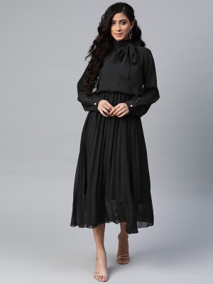 SASSAFRAS Women Pleated Black Dress