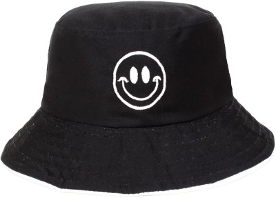 ZACHARIAS Fishermen Bucket Smiley Reversible Cap Hat(Black, Pack of 1)
