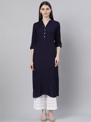 Libas  - GERUA Women Solid Straight Kurta(Blue)
