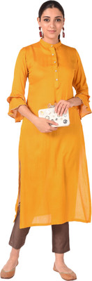 ShopMerry Women Solid Straight Kurta(Yellow)