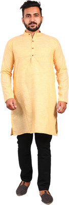 LIBSADRESSES Men Solid Straight Kurta(Yellow)
