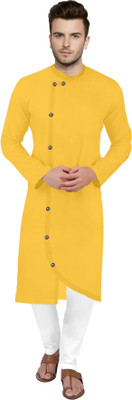 MENTIFIC Men Solid Asymmetric Kurta(Yellow)