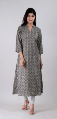 SHOPDF Women Printed Flared Kurta(Grey)