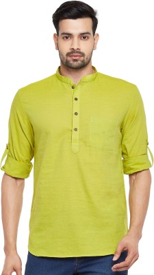 Indus Route by Pantaloons Men Solid Straight Kurta(Green)