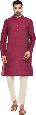 Indus Route by Pantaloons Men Solid Straight Kurta(Maroon)