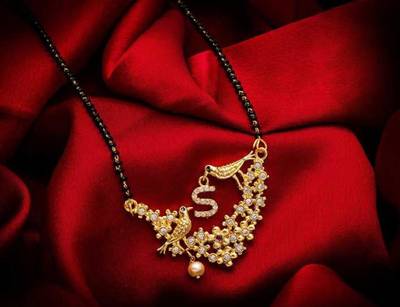 Vraj india S letter mangalsutra LOVE BIRD gold plated pendant for
