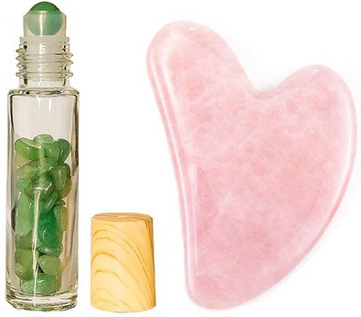 Getmecraft Rose Quartz Gua Sha and Jade Roller Bottle Rose Quartz Gua Sha Scrapping Massage Tool WITH Jade ESSENTIAL OIL BOTTLE ROLLER Gua Sha Facial Tool, Stone Guasha Board for SPA Acupuncture Therapy Trigger Point Treatment Massager(Multicolor)