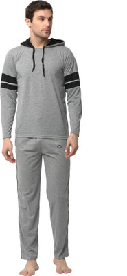 MACK JONNEY Men Self Design Silver Top & Pyjama Set