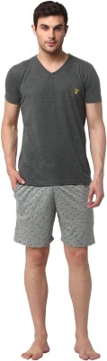 VIMAL JONNEY Men Solid Grey, Silver Top & Shorts Set